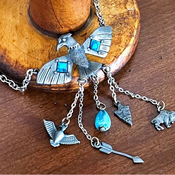 Vintage Thunderbird Turquoise Park Lane Signed Drop Necklace - Picture 4 of 6